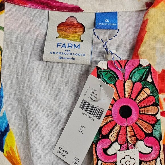 Farm Rio x Anthropologie Scalloped Shirt Dress, Linen Blend, Floral, Resort, XL - Picture 6 of 11